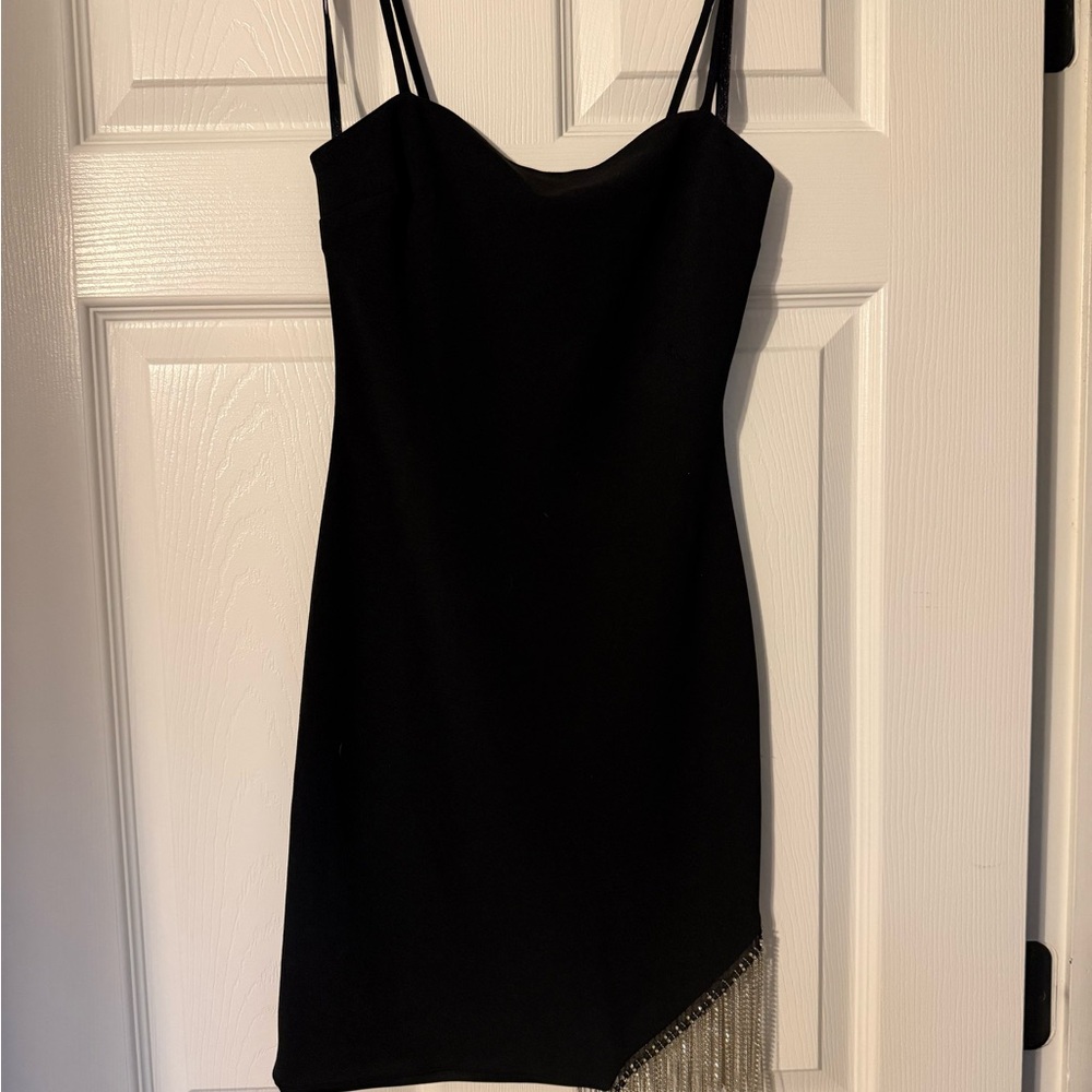 City Triangles Black Asymmetrical Dress with Beaded Detail